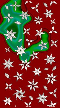 Kırmızı ve yeşil renkte çiçek çizimi. Çiçekler kırmızı ve yeşil renklerde. Çiçek deseni. Şatafatlı bahar bahçesi dokusu. Raster illüstrasyonu.