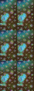 Suluboya resim taklit Raster çizimi. Klasik çiçekler. Yaz çiçekleri teması. Yeşil ve kahverengi renkler. El çizimi soyut süslü elementler.