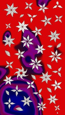 Raster illüstrasyonundaki çiçek desenli çizim. Kırmızı ve mor renkte çiçekler.