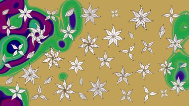 Kabile sanatı boho baskısı, klasik çiçek arkaplanı. Soyut etnik raster çizim kalıbı. Arkaplan dokusu, duvar kağıdı, sarı ve yeşil renkli çiçek teması.