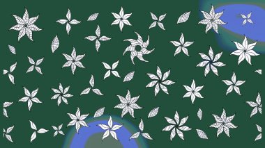 Raster illüstrasyonu. Çiçekli karalama şeklinde Raster çiçek deseni. Yumuşak, bahar çiçekleri yeşil ve nötr renklerde.