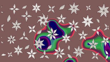 Kahverengi ve nötr renklerde bahar çiçekleri. Çiçek ve yapraklı karalama şeklinde Raster çiçek deseni. Raster illüstrasyonu.