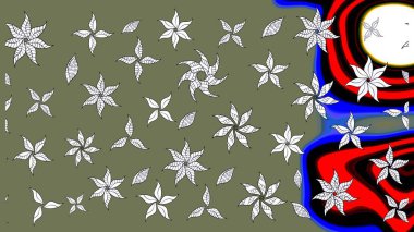 Yeşil ve beyaz renkli çiçekler. Renkli Bahar Teması eskiz kalıbı. Düz Çiçek Elementleri Tasarımı. Güzel çiçek deseni..