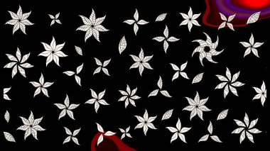 Üzerinde gelincikler ve vadi zambakları olan renkli çiçek desenli nakış deseni. Tekstil tasarımı için siyah ve nötr renklerde geleneksel halk çiçekleri buketi.