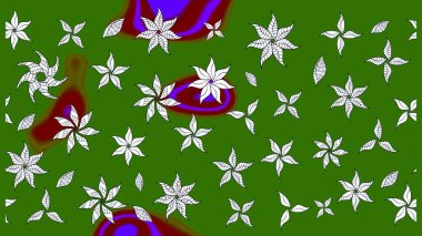 Raster illüstrasyonu. Yeşil ve nötr renklerde çiçekler. Çiçek deseni. Şatafatlı bahar bahçesi dokusu. Yeşil ve nötr renkler üzerine çiçek çizimi.