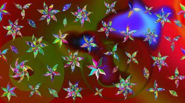 Kırmızı ve kahverengi renkte çiçekler. Raster illüstrasyonu. Tropikal çizim çiçek deseni.