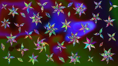 Modern çiçek arkaplanı. Halk tarzı. Parlak renkli çiçekleri ve yeşil ve kahverengi renkte yaprakları olan harika bir çiçek deseni. Moda baskıları için zarif bir şablon.