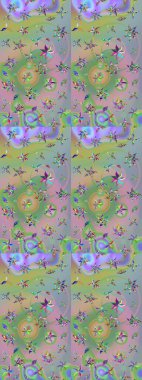 Raster suluboya çiçek deseni, narin çiçekler, nötr ve yeşil çiçekler, tebrik kartı şablonu. Raster Güzel kumaş deseni.