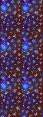 Raster illüstrasyonu. El çizimi çiçekli soyut çizim kalıbı. Mor ve mor renkte çiçekler.