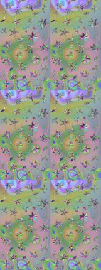 Raster suluboya çiçek deseni, narin çiçekler, nötr ve yeşil çiçekler, tebrik kartı şablonu. Raster Güzel kumaş deseni.