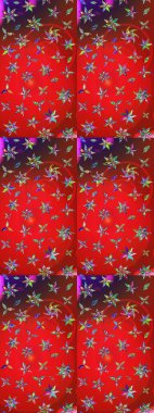 Raster illüstrasyonundaki çiçek desenli çizim. Kırmızı ve mor renkte çiçekler.