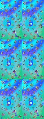 Çiçek izi. Suluboya çizim kalıbı. Suluboya tarzında mavi ve yeşil renkte çiçekler.