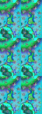 Mavi ve yeşil lale çiçekli Raster eskiz deseni. Karşılama ya da düğün geçmişi olarak kullanılabilir. Paket kağıdı için en iyisi. Doğal kozmetik ürünleri, parfüm, çiçekçi dükkanı için bahar ihalesi tasarımı.