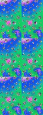 Çiçekli çiçek deseni, suluboya. Mavi ve yeşil renkli çiçekler. Düz Çiçek Elementleri Tasarımı. Renkli Bahar Teması eskiz kalıbı. Raster illüstrasyonu.