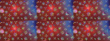 3D çiçekler, eskiz. Kahverengi ve kırmızı renklerde. Raster illüstrasyonu.