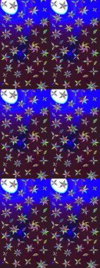 Renkli Bahar Teması eskiz kalıbı. Kahverengi ve mavi renkli çiçekler. Asya tekstil tarzında. Düz Çiçek Elementleri Tasarımı. Çiçek desenli çizim. Raster illüstrasyonu.