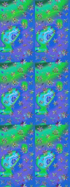 Yumuşak, bahar çiçekleri mavi ve yeşil renklerde. Raster illüstrasyonu. Raster çiçekleri klasik tarzda çizilmiş. Çiçekli yumuşak çizim deseni.