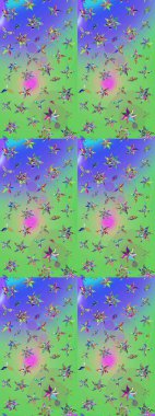 Sketch Colour Spring Theme eskiz kalıbı. Yeşil ve mavi renkte çiçekler. Sevimli çiçek raster deseni. Düz Çiçek Elementleri Tasarımı.