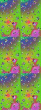 Çiçekli karalama şeklinde Raster çiçek deseni. Nazikçe, güzel çiçek arkaplanı. Yeşil ve mor renkte çiçekler.