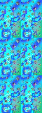 Şirin çiçekler. Raster Moda kumaş deseni. Çizgi çizimi deseni.