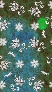 Çiçekli karalama şeklinde Raster çiçek deseni. Yeşil ve mavi renkte çiçekler. Nazik, narin çiçek arkaplanı.