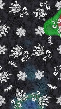 Çiçek süslemeli çizim deseni. Raster illüstrasyonu. Gri ve siyah renkte çiçekler.