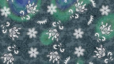 Raster illüstrasyonu. Robot resim. Şirin çiçek elementleri. Yeşil ve mavi renkte çiçekler.