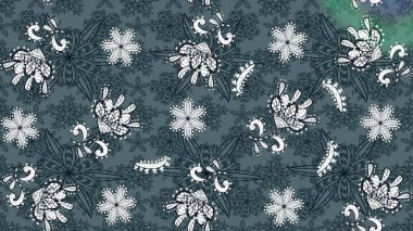 Yeşil ve mavi renkli etnik çiçekli zarif eskiz deseni. Raster Çiçek İllüstrasyonu güzel tekstil..