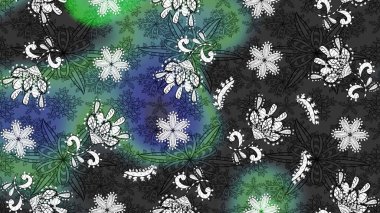 Sketch Colour Spring Theme eskiz kalıbı. Gri ve yeşil renkli çiçekler. Düz Çiçek Elementleri Tasarımı. Sevimli çiçek raster deseni.