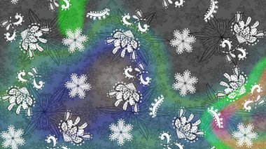 Şirin çiçekli eskiz deseni ve gri ve mavi renkli yapraklar, suluboya çiçek deseni, duvar kağıdı, kart ya da kumaş için fayanslı. Raster illüstrasyonu.