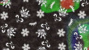 Asya tekstil tarzında. Raster illüstrasyonu. Raster illüstrasyonu. Çiçek desenli çizim. Gri ve kahverengi renkte çiçekler.