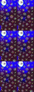 Küçük çiçekteki sevimli çiçek deseni. Bir sürü kahverengi ve mavi soyut çiçekli tropik eskiz deseni. Varisolokahverengi ve mavi raster çizimi.