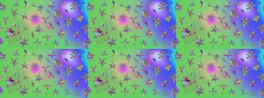 Yeşil ve mor renkli çiçekler. Raster illüstrasyonunda çiçek deseni çizimi.