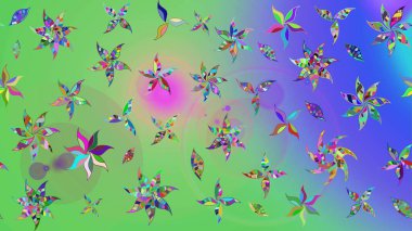 Renkli Bahar Teması eskiz kalıbı. Raster Modaya uygun kumaş deseni. Düz Çiçek Elementleri Tasarımı. Yeşil ve mavi renkli şirin çiçek deseni.