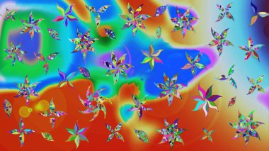 Yumuşak, bahar çiçekli arka plan. Çiçekli karalama şeklinde Raster çiçek deseni. Mavi ve turuncu renkte çiçekler.