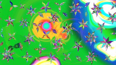 Raster suluboya çiçek deseni, narin çiçekler, yeşil ve mavi çiçekler, tebrik kartı şablonu. Güzel kumaş deseni.