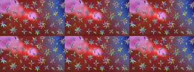 Kahverengi ve kırmızı renkte çiçekler. Çiçek desenli çizim. Raster illüstrasyonu. Raster illüstrasyonu. Asya tekstil tarzında.