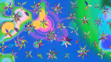 Küçük çiçekteki sevimli çiçek deseni. Mavi ve yeşil renkte çiçekler.