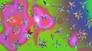 Raster güzel bir çiçek deseni çizmiş. Nazik romantik baskı. Yeşil ve pembe renkli çiçekler. Tatil havası. Bahar mevsimi.