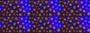 Raster illüstrasyonu. Kahverengi ve mavi renkli çiçekler. Çizim çiçek deseni duvar kağıdı için kullanılabilir.