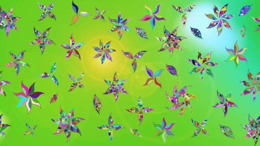 Raster deseni. Bahar çiçekleri dallı desen, yeşil ve mavi renkler çiçekli siluet.