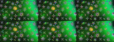 Suluboya elle çizilmiş çiçek desenli eskiz deseni. Parlak renkli fantezi çiçekleri, yapraklar, yeşil ve gri renkli tomurcuklar yeşil ve gri.