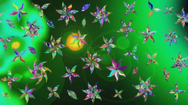 Çiçekli karalama şeklinde Raster çiçek deseni. Nazikçe, güzel çiçek arkaplanı. Yeşil ve gri renkte çiçekler.