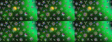 Renkli Yaz Temalı eskiz kalıbı. Sevimli çiçek raster deseni. Düz Çiçek Elementleri Tasarımı. Yeşil ve gri renkte çiçekler.