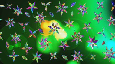 Yumuşak, bahar çiçekli arka plan. Çiçekli karalama şeklinde Raster çiçek deseni. Yeşil ve gri renkte çiçekler.