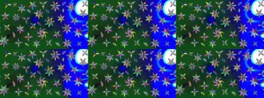 Raster illüstrasyonu. Suluboya çiçekli çiçek deseni. Yeşil ve mavi renkli Asyalı tekstil.