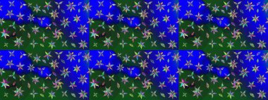 Raster illüstrasyonundaki çiçek desenli çizim. Düz Çiçek Elementleri Tasarımı. Süslü kumaş deseni. Renkli Bahar Teması çizim şablonu.