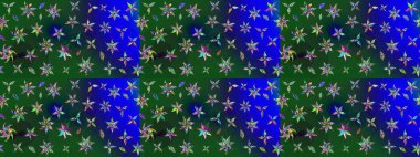 Raster illüstrasyonu. Çiçek duvar kağıdı. Renkli süs kenarı. Hint süsü. Çizim kalıbı. Mavi ve yeşil renklerde.