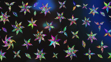 Gri ve mavi renkli Asya tekstili. Raster illüstrasyonu. Çiçek desenini çiz.