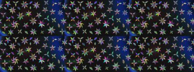 Şirin çiçek elementleri. Raster illüstrasyonu. Robot resim. Gri ve mavi renkte çiçekler.